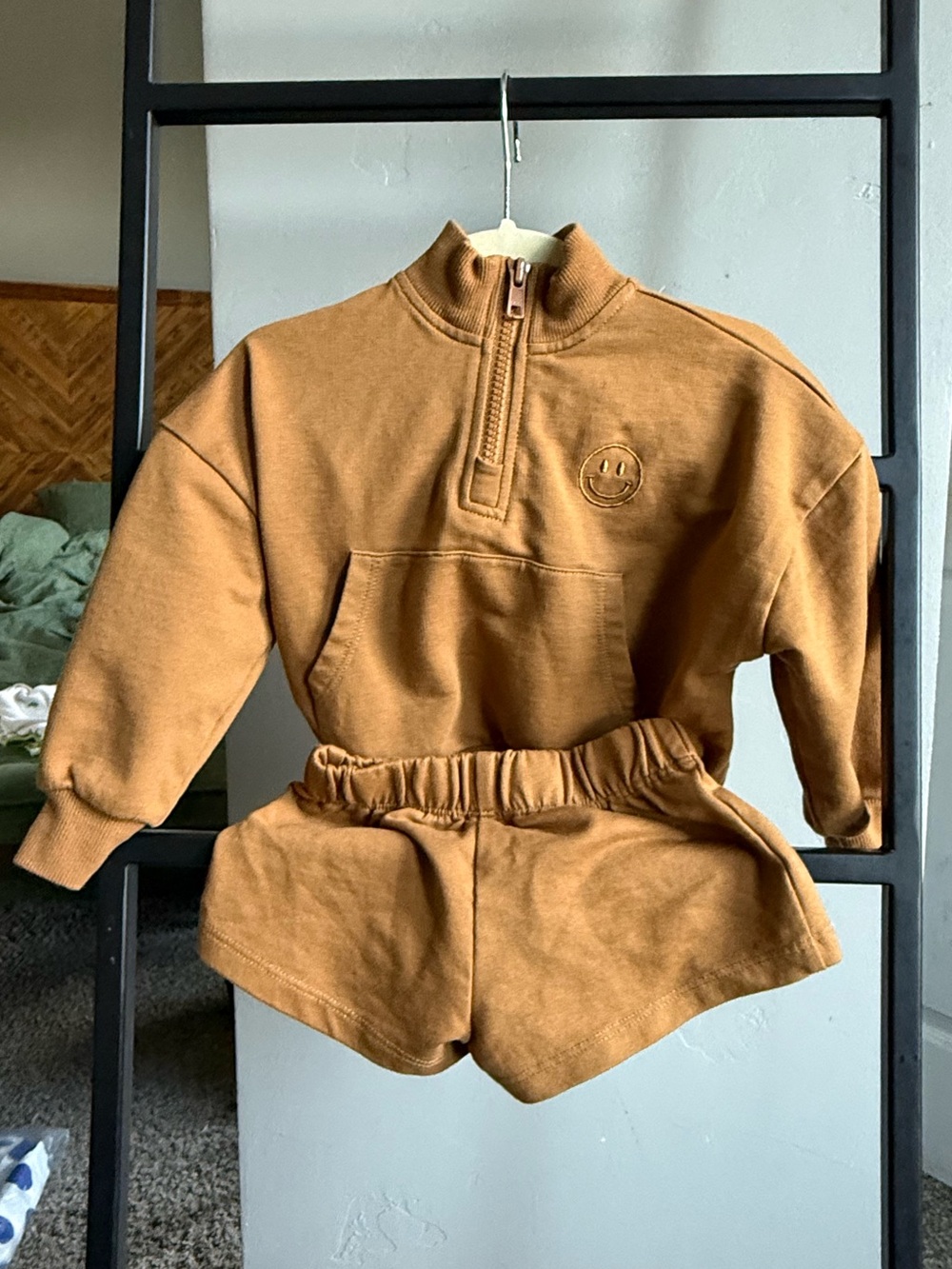 Rylee + Cru Brown Smiley Half Zip Sweatshirt & Shorts Set 12-18M